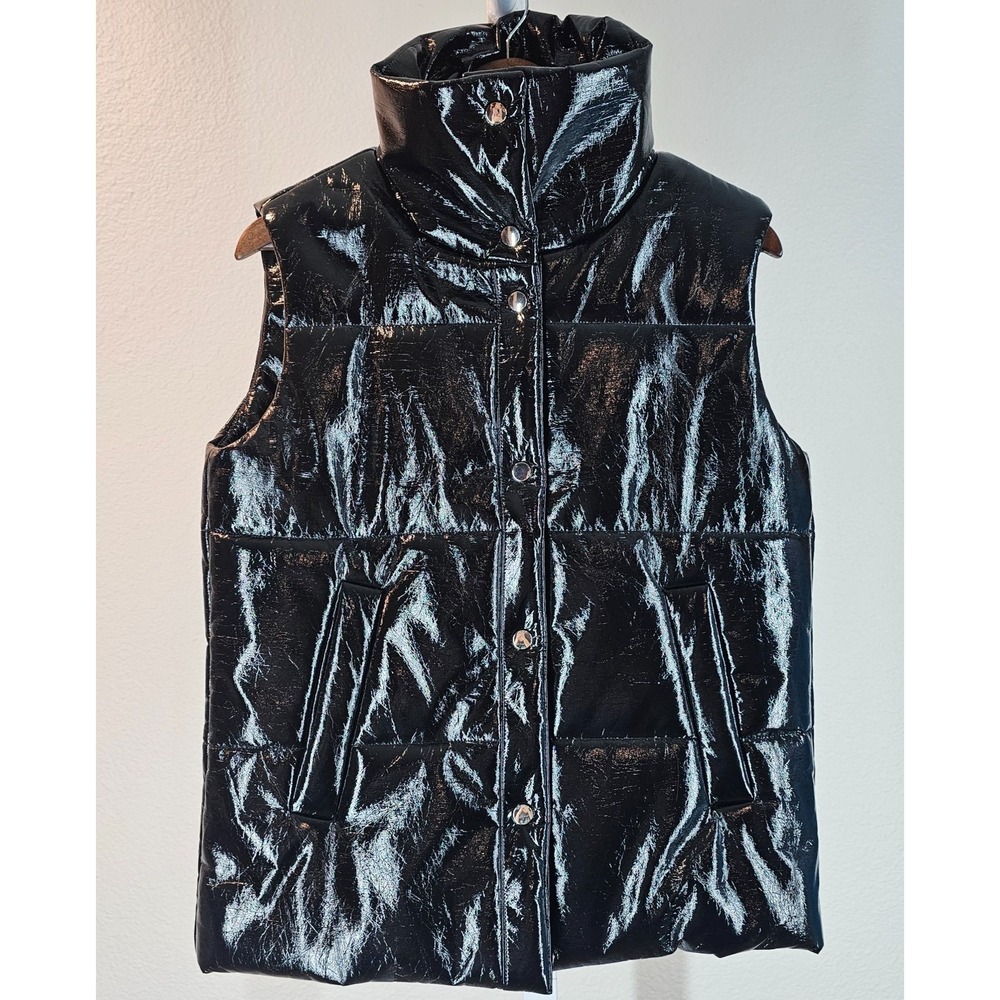 Jules Kae Black Vegan Leather Oversized Vest Women's Small NWOT Unique Sample